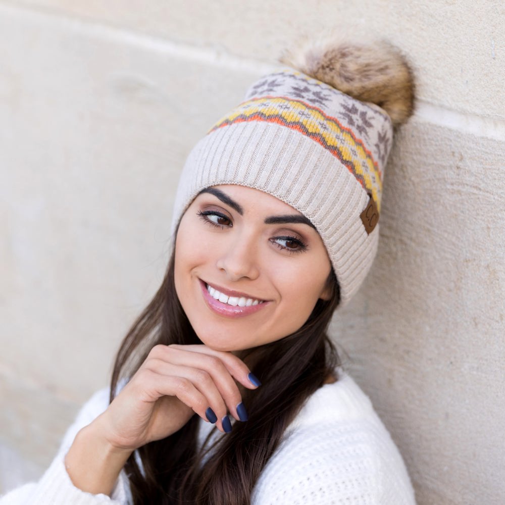 C.C® Nordic Fair Isle Pom Beanie Hat | AILI'S CORNER