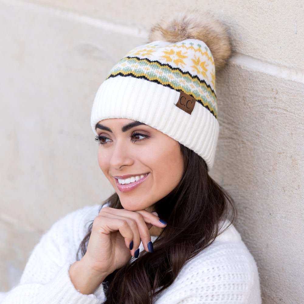 C.C® Nordic Fair Isle Pom Beanie Hat | AILI'S CORNER