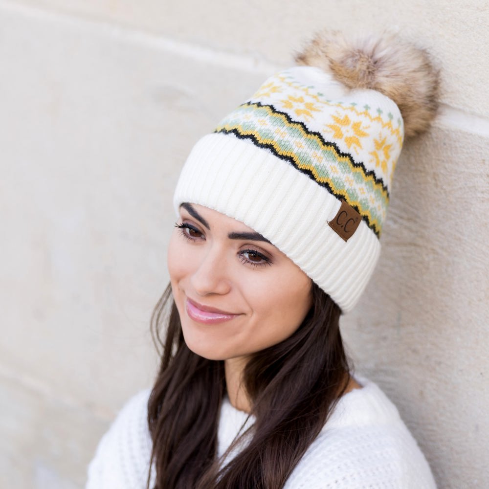 C.C® Nordic Fair Isle Pom Beanie Hat | AILI'S CORNER