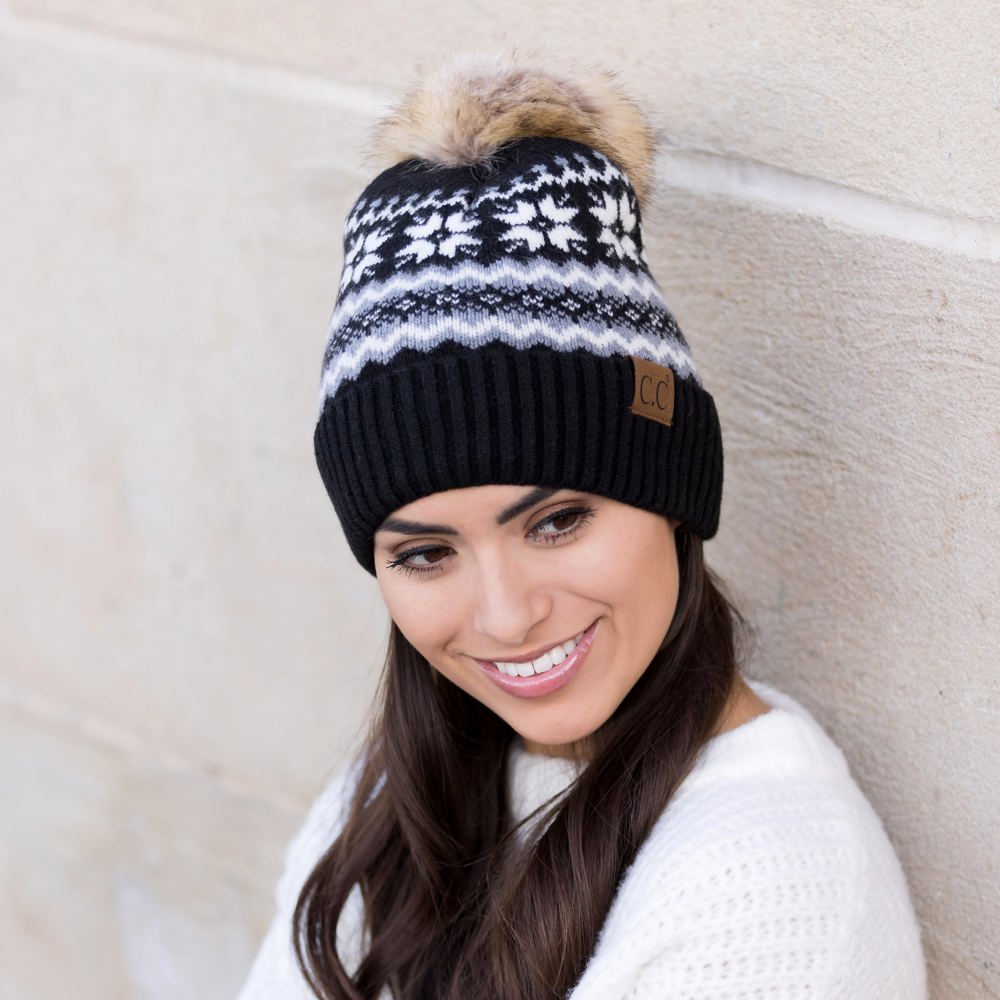 C.C® Nordic Fair Isle Pom Beanie Hat | AILI'S CORNER