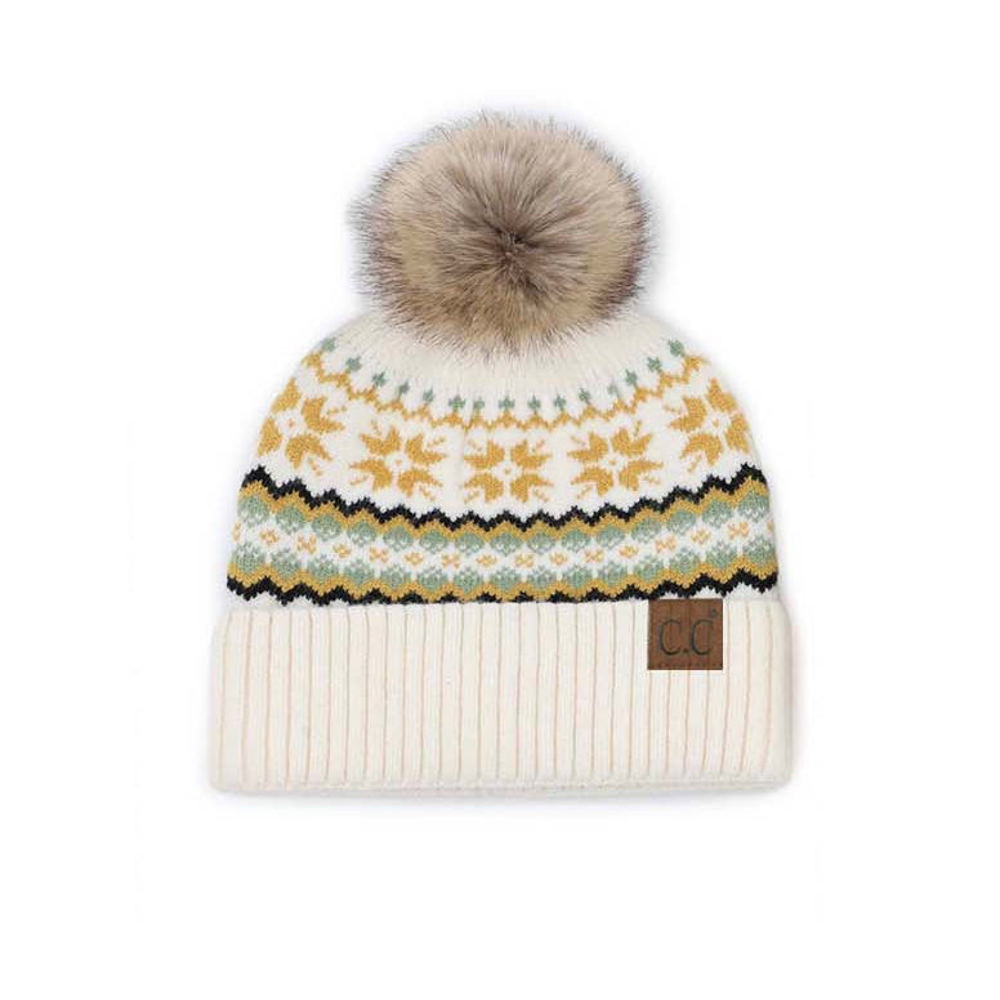 C.C® Nordic Fair Isle Pom Beanie Hat | AILI'S CORNER