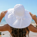 White Classic Bow Accent Sunhat | AILI'S CORNER