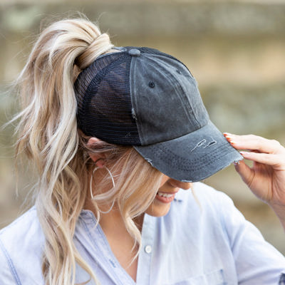 Distressed Messy Bun Hat Cap | AILI'S CORNER