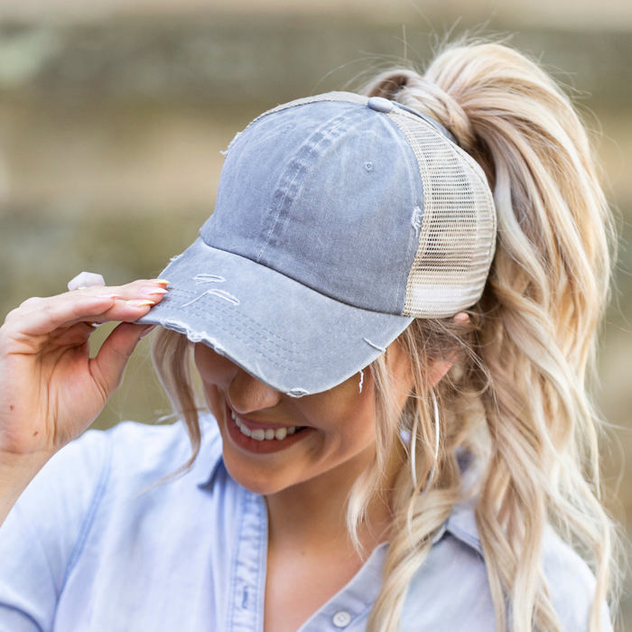 Distressed Messy Bun Hat Cap | AILI'S CORNER