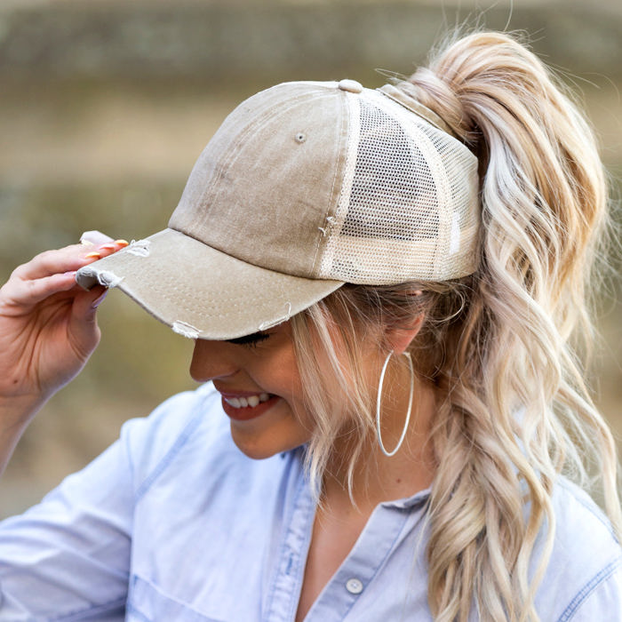 Distressed Messy Bun Hat Cap | AILI'S CORNER