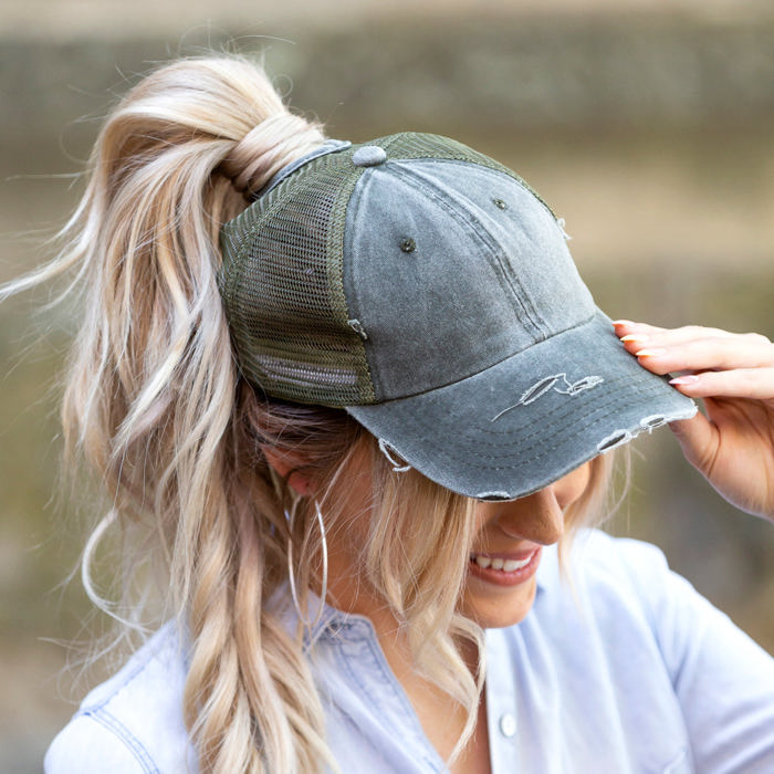 Distressed Messy Bun Hat Cap | AILI'S CORNER