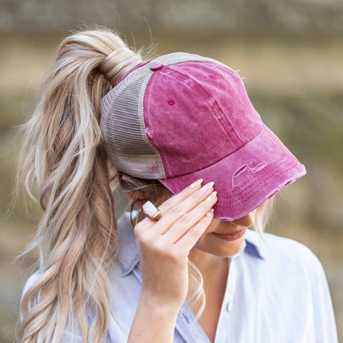 Distressed Messy Bun Hat Cap | AILI'S CORNER