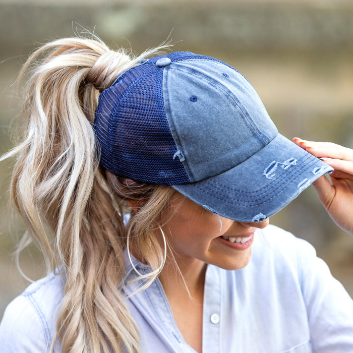 Distressed Messy Bun Hat Cap | AILI'S CORNER