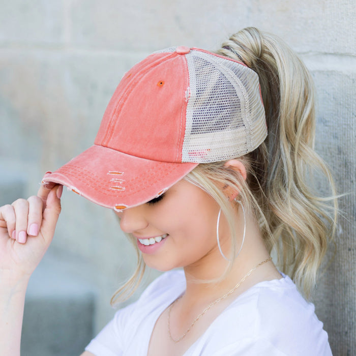 Distressed Messy Bun Hat Cap | AILI'S CORNER