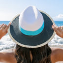 Black/turquoise/white Fray Edge Color Block Panama Hat | AILI'S CORNER