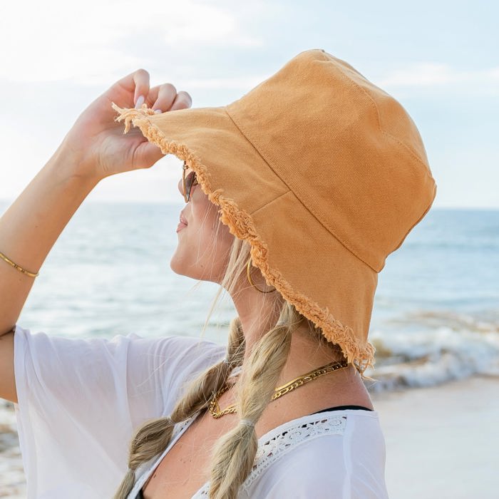 Frayed Edge Canvas Bucket Hat | AILI'S CORNER