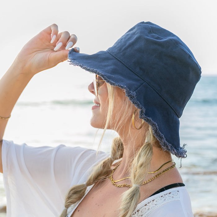 Frayed Edge Canvas Bucket Hat | AILI'S CORNER