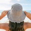 Gray Frayed Edge Canvas Bucket Hat | AILI'S CORNER