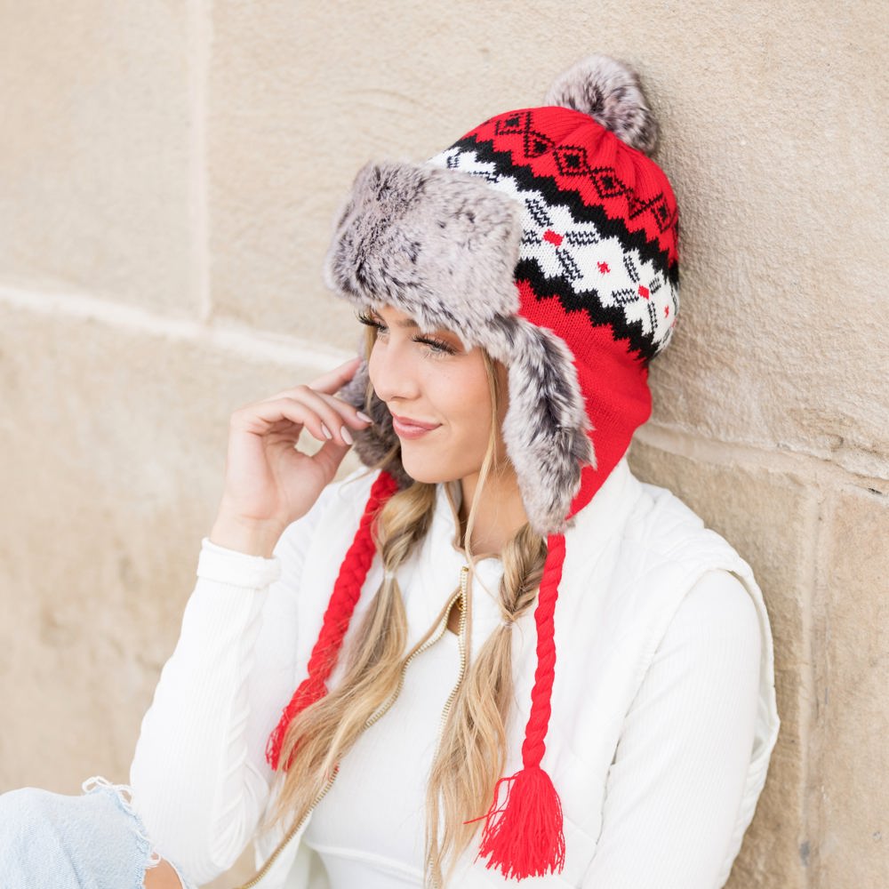 Fair Isle Pom Trapper Hat | AILI'S CORNER