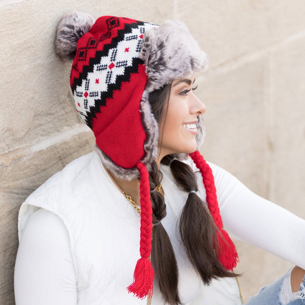 Fair Isle Pom Trapper Hat | AILI'S CORNER