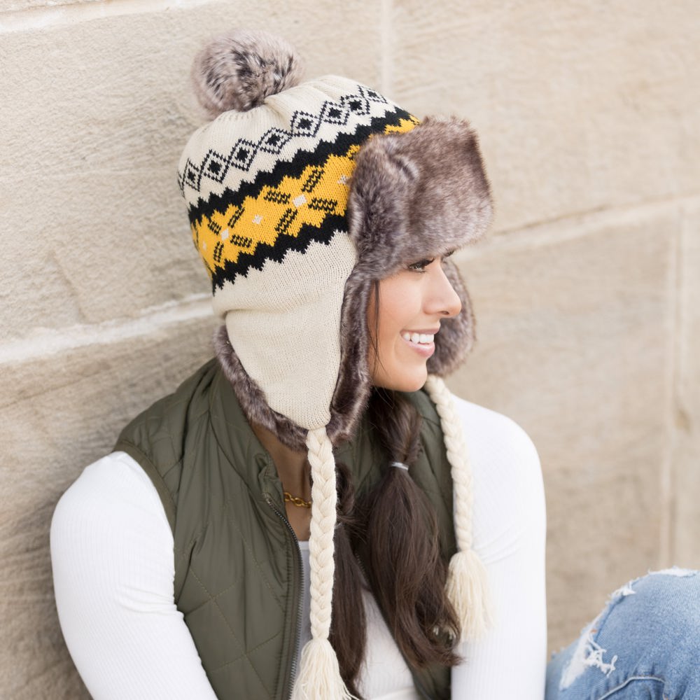 Fair Isle Pom Trapper Hat | AILI'S CORNER