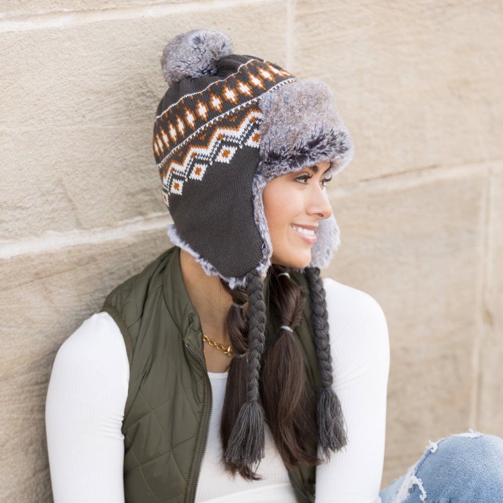 Fair Isle Pom Trapper Hat | AILI'S CORNER