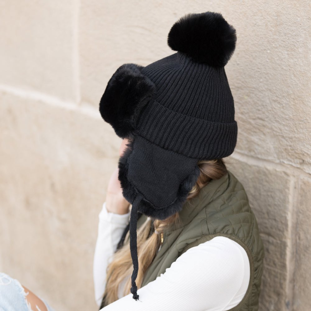 Ribbed Pom Trapper Hat | AILI'S CORNER