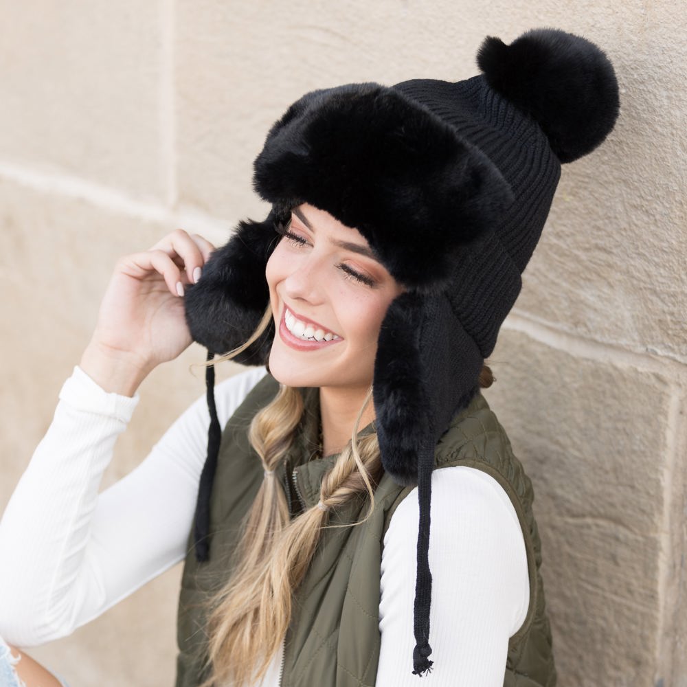 Ribbed Pom Trapper Hat | AILI'S CORNER