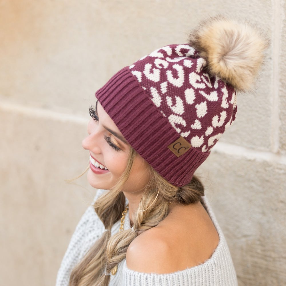 C.C® Natural Leopard Pom Beanie | AILI'S CORNER