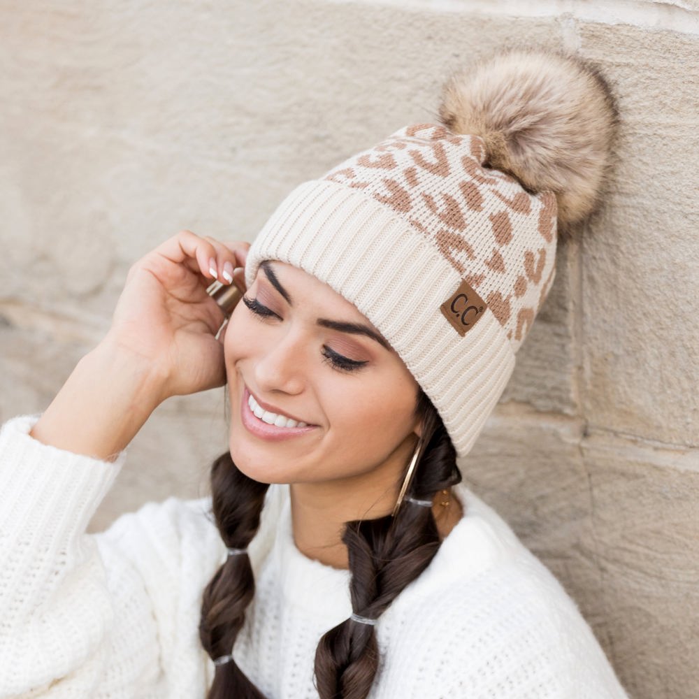 C.C® Natural Leopard Pom Beanie | AILI'S CORNER