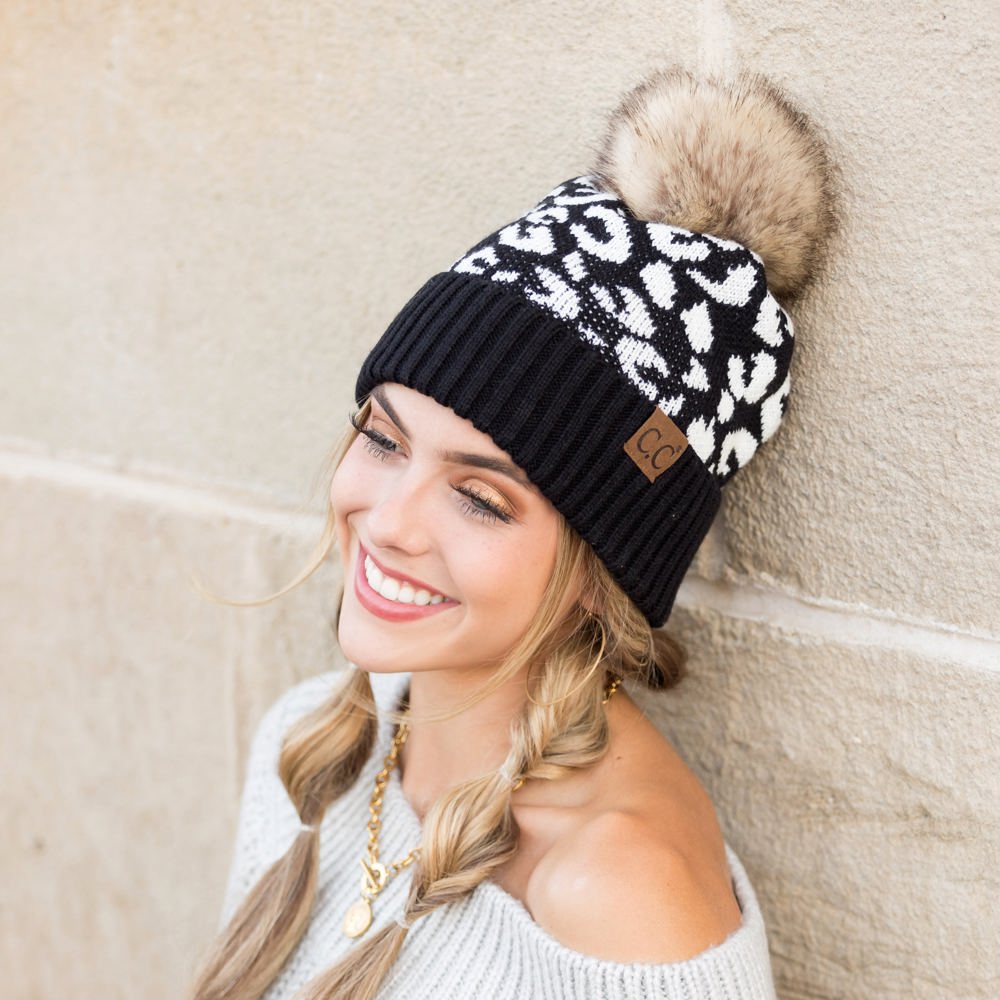 C.C® Natural Leopard Pom Beanie | AILI'S CORNER