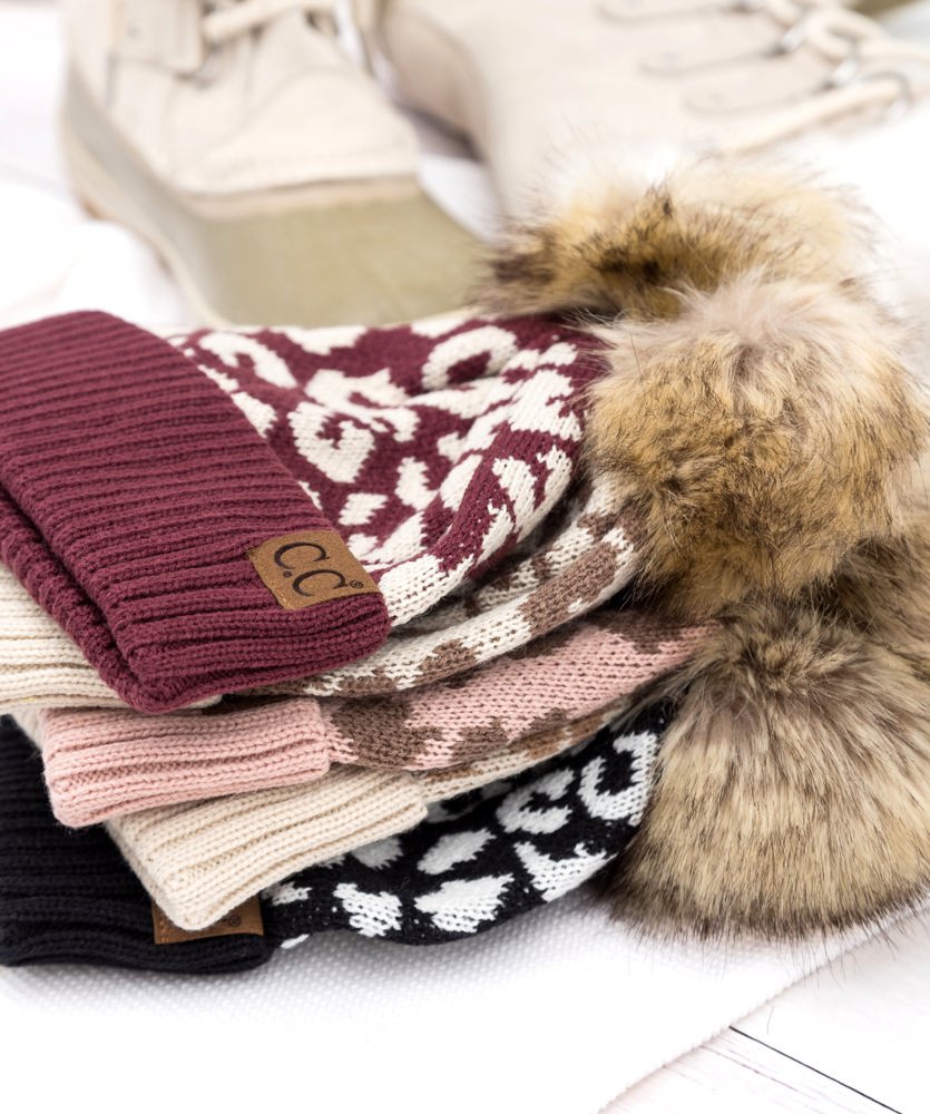 C.C® Natural Leopard Pom Beanie | AILI'S CORNER