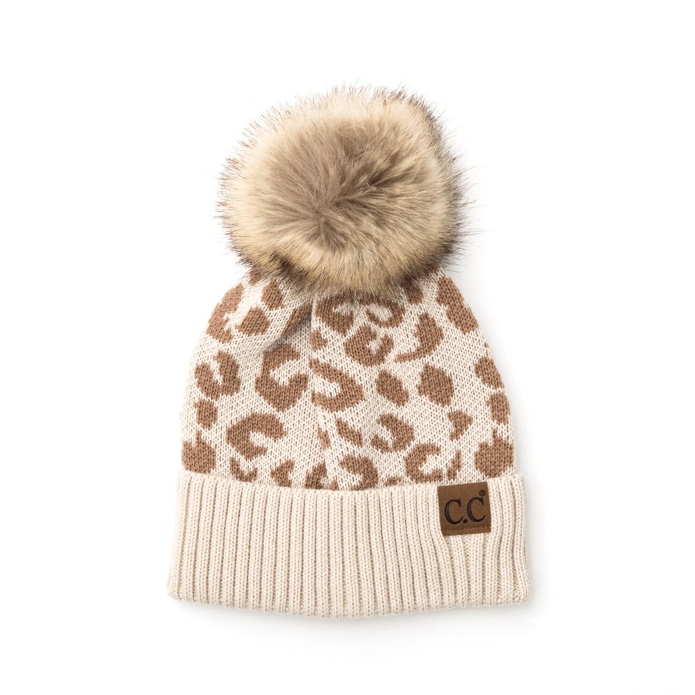 C.C® Natural Leopard Pom Beanie | AILI'S CORNER