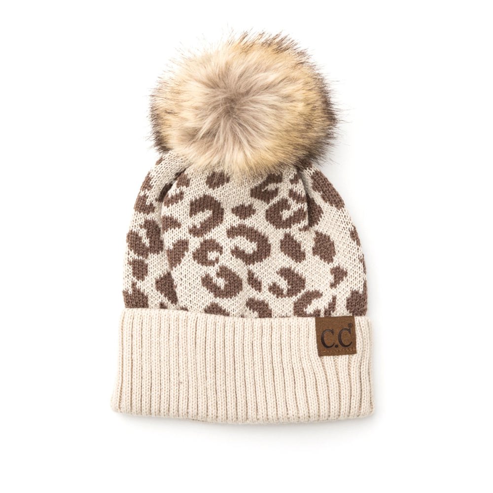 C.C® Natural Leopard Pom Beanie | AILI'S CORNER