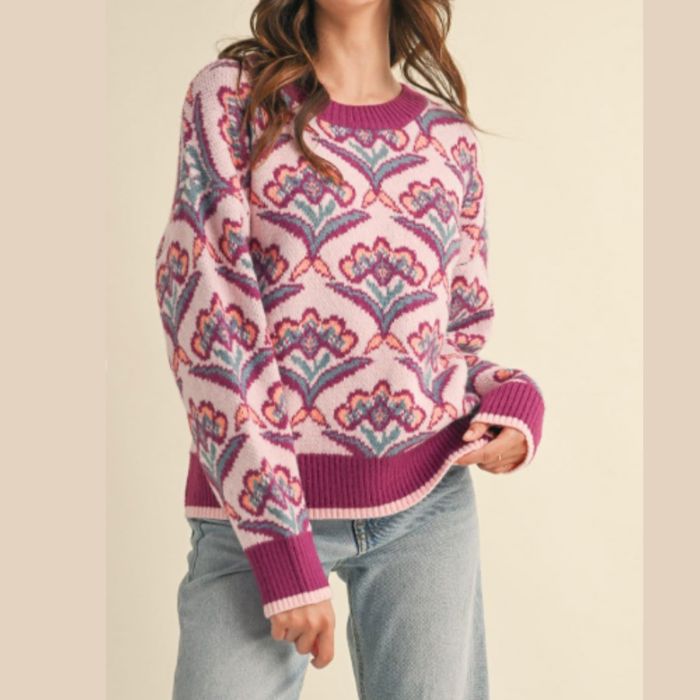 Plum Print Sweater