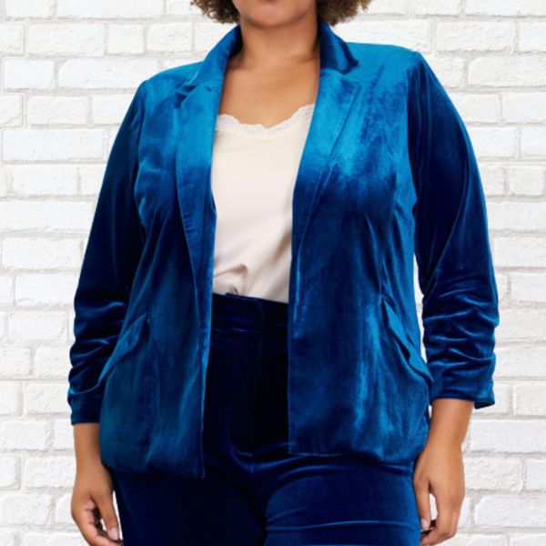 Plus Size Blue Velvet Blazer