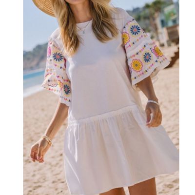 White Embroidered Tiered Ruffle Mini Dress