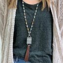 Silver Lauren Beaded Tassel Monogram Necklace