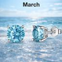 March Sterling Silver 6mm CZ Birthstone Stud Earrings