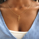 Yellow Gold Sterling Silver "Jesus" Cursive Cross Necklace