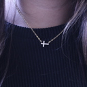  Sterling Silver Sideways CZ Cross Necklace