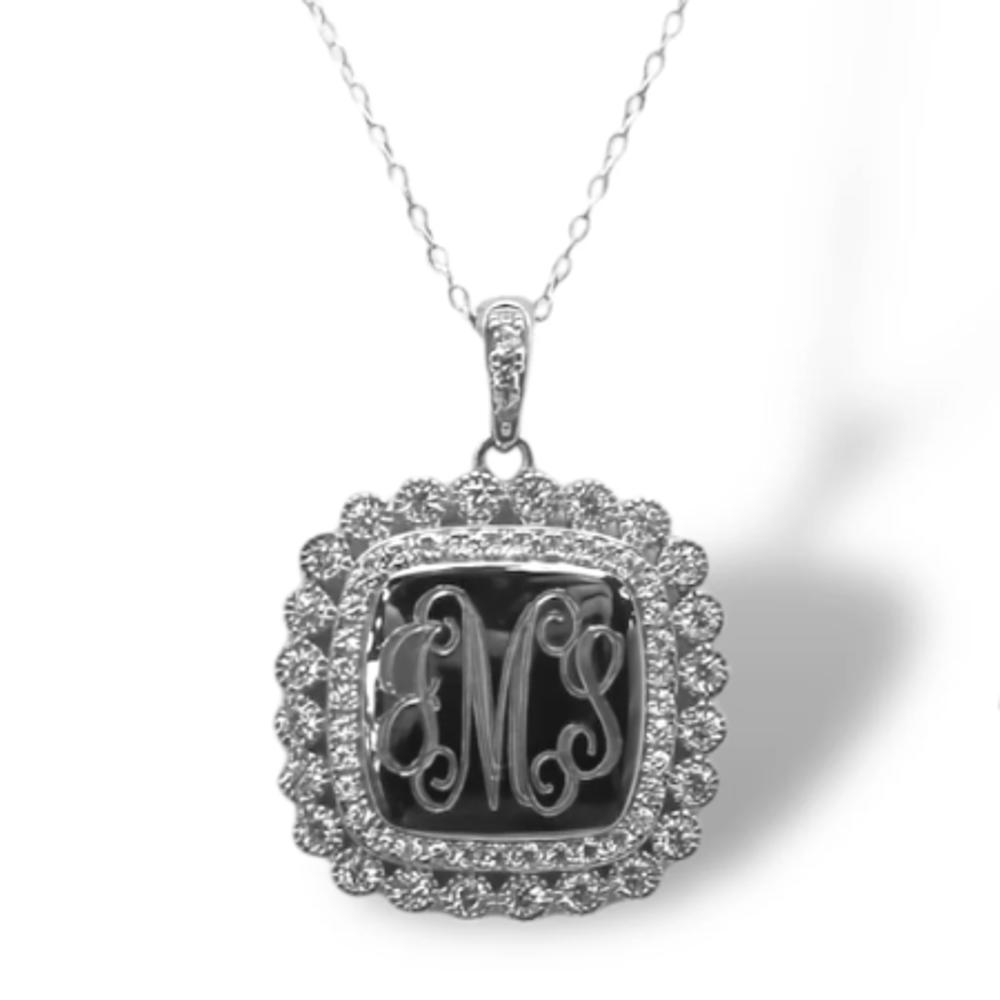 Sterling Silver Decorative Large Soft Square Monogram Necklace