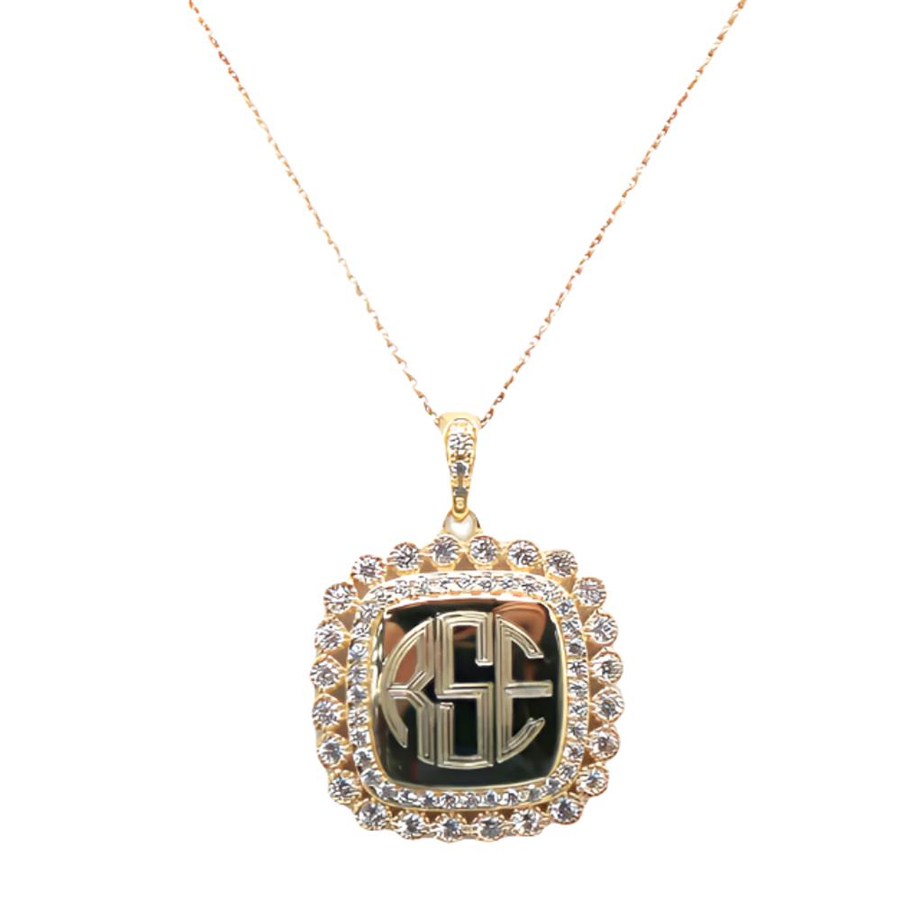 Sterling Silver Decorative Large Soft Square Monogram Necklace