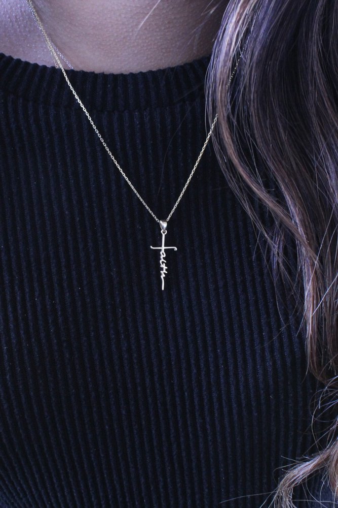 Sterling Silver Cross Necklace "Faith" Pendant