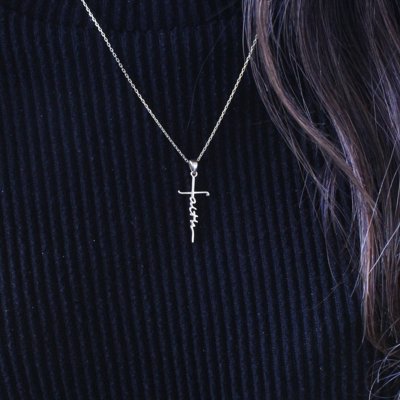 Sterling Silver Cross Necklace "Faith" Pendant