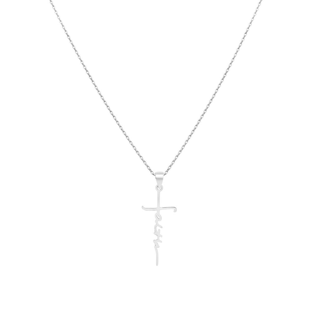 Sterling Silver Cross Necklace "Faith" Pendant