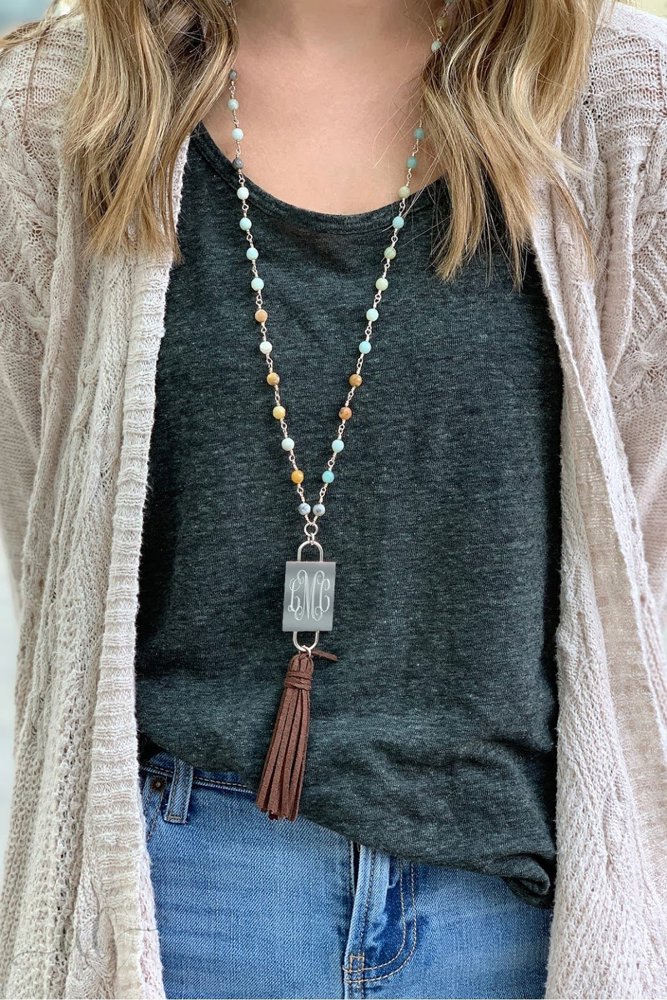 Lauren Beaded Tassel Monogram Necklace