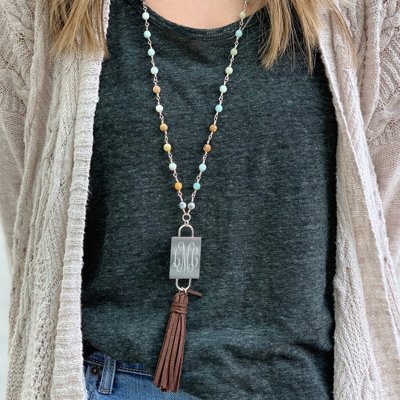 Lauren Beaded Tassel Monogram Necklace