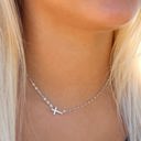  Sterling Silver Sideways CZ Cross Necklace