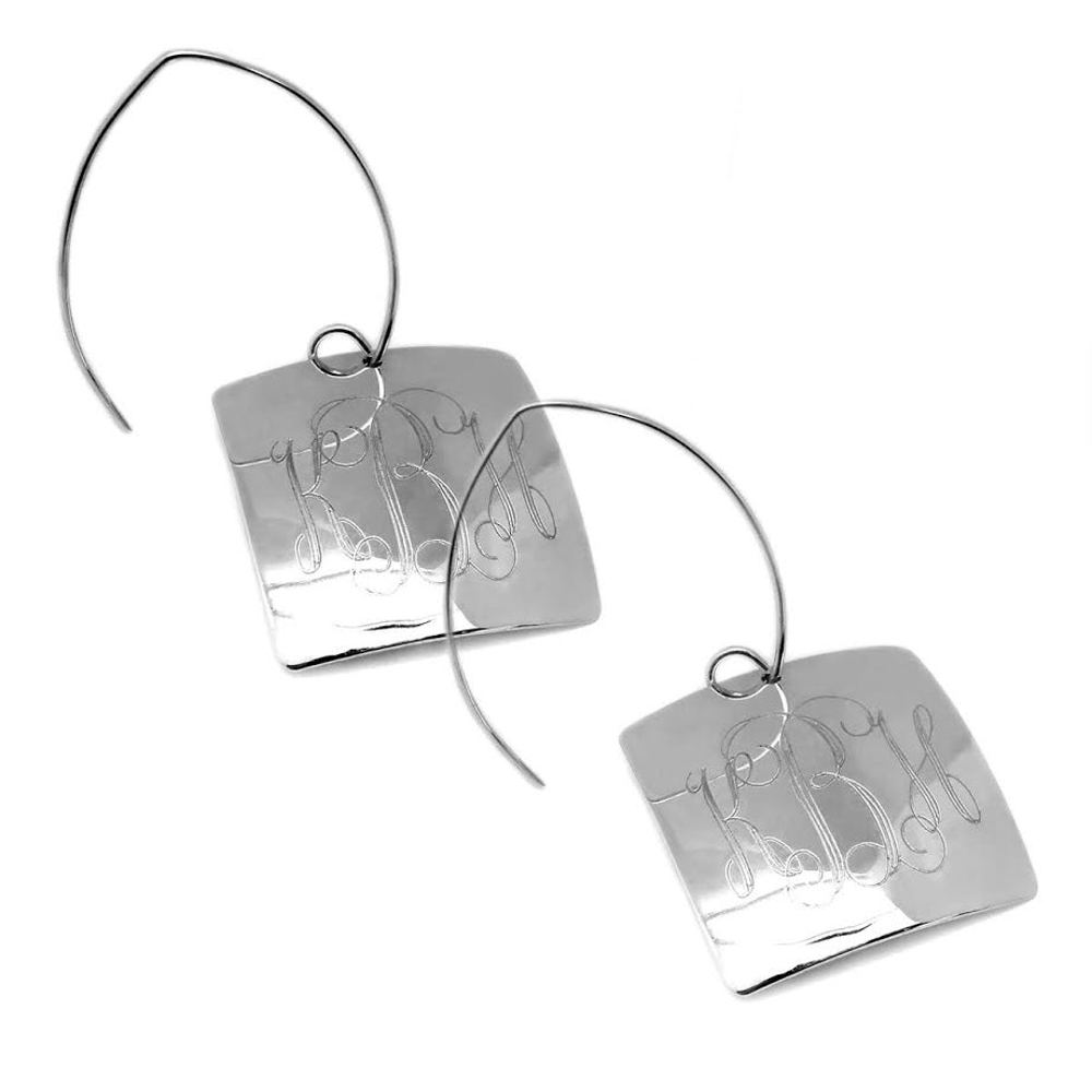 Trendy Square German Silver Monogram Earrings