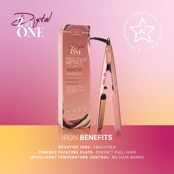 Digital 2inONE Twist Flat Iron with Rose Gold Titanium Plates  - Pink Martini