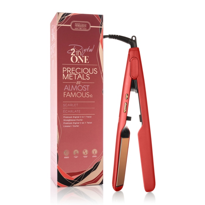 Digital 2inONE Twist Flat Iron with Rose Gold Titanium Plates  - Scarlet Red