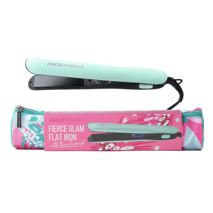 "Fierce Glam" Flat Iron with Travel Pouch - Turquoise