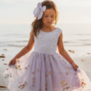  Floral Embroidered Tulle Dress – Sleeveless Knee Length