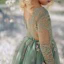  Floral Embroidered Tulle Dress – Long Sleeve Knee Length